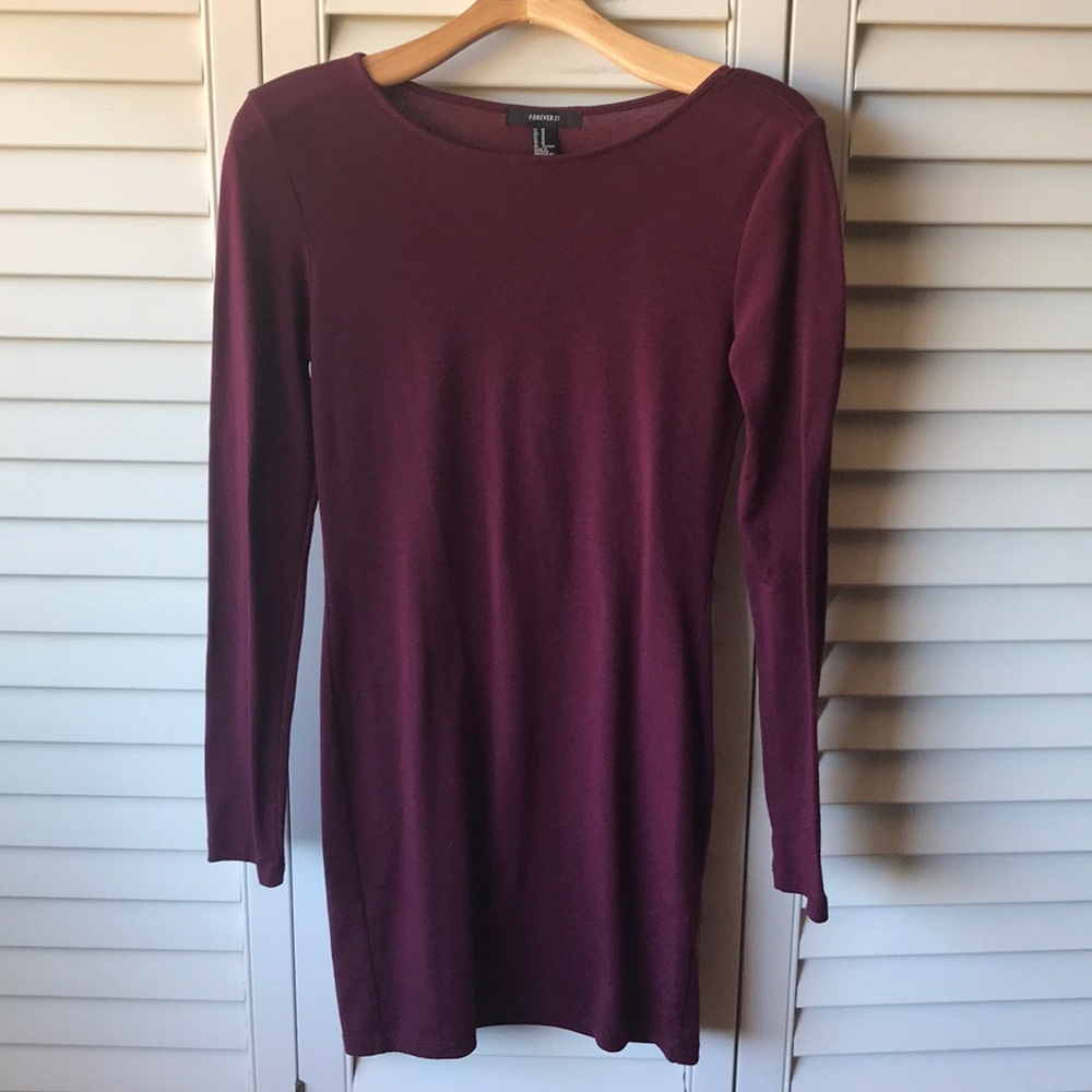 Simple Burgundy Long Sleeve Dress Forever 21🥀